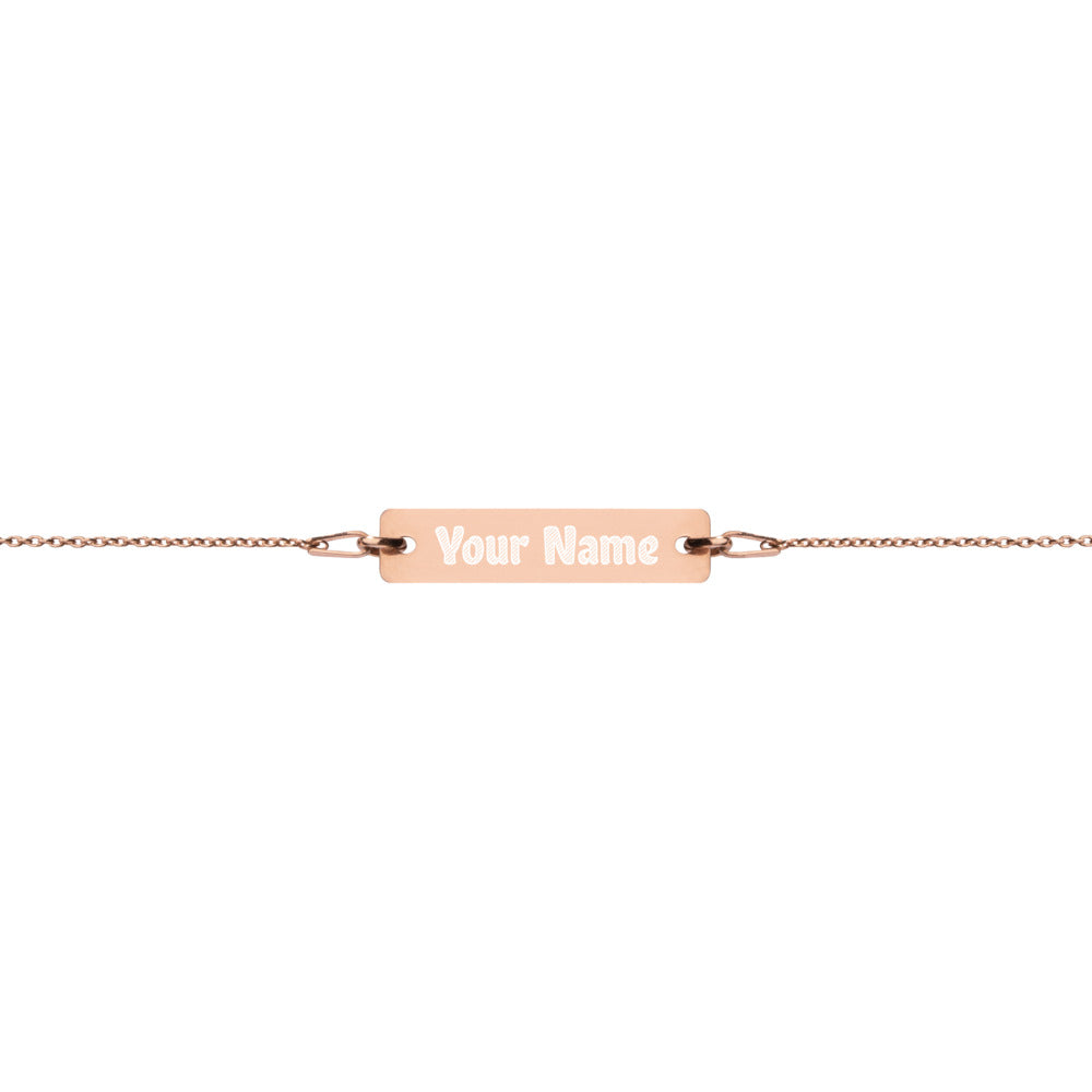 Custom name Engraved Silver Bar Chain Bracelet