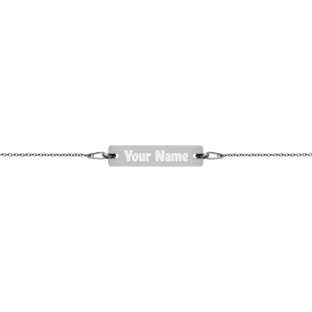 Custom name Engraved Silver Bar Chain Bracelet