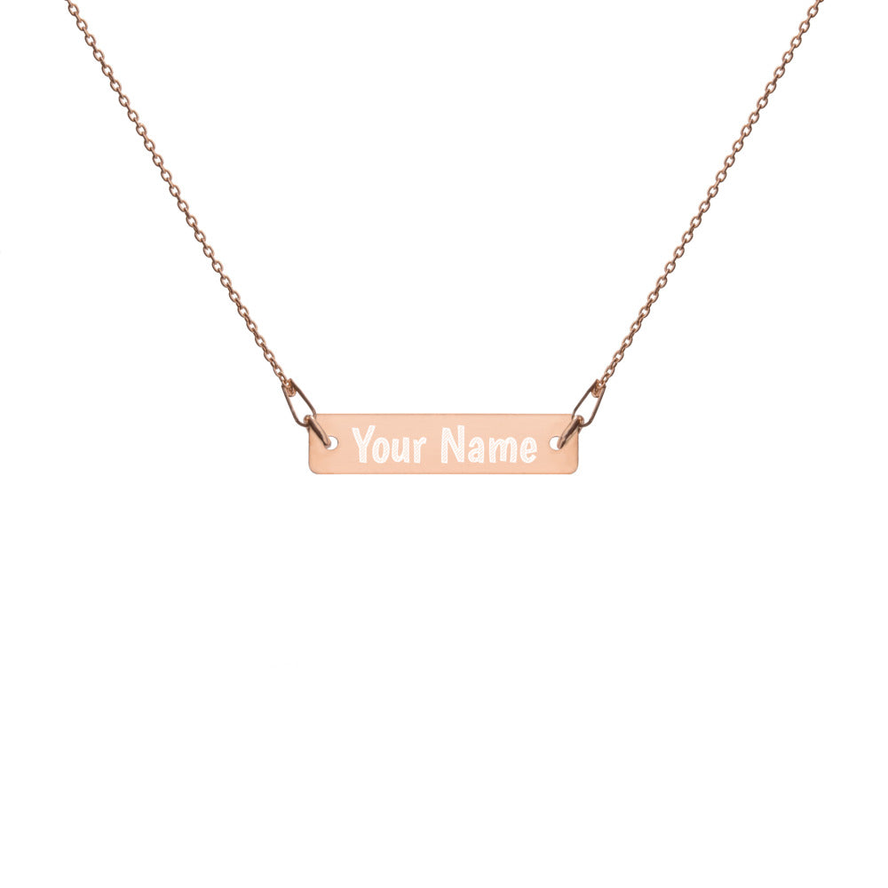 Custom Name Engraved Silver Bar Chain Necklace