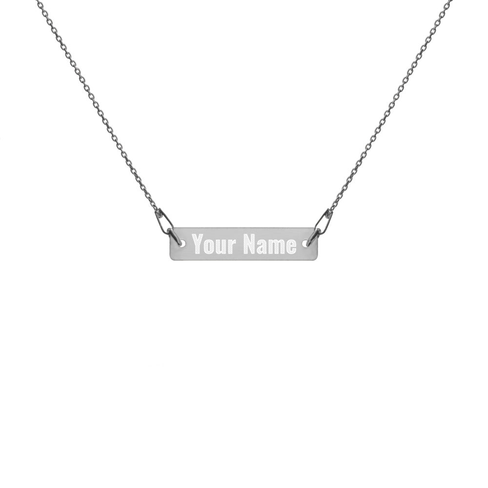 Custom Name Engraved Silver Bar Chain Necklace