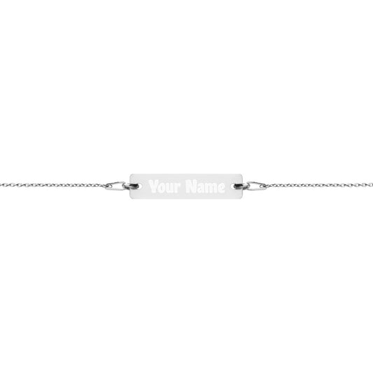 Custom name Engraved Silver Bar Chain Bracelet