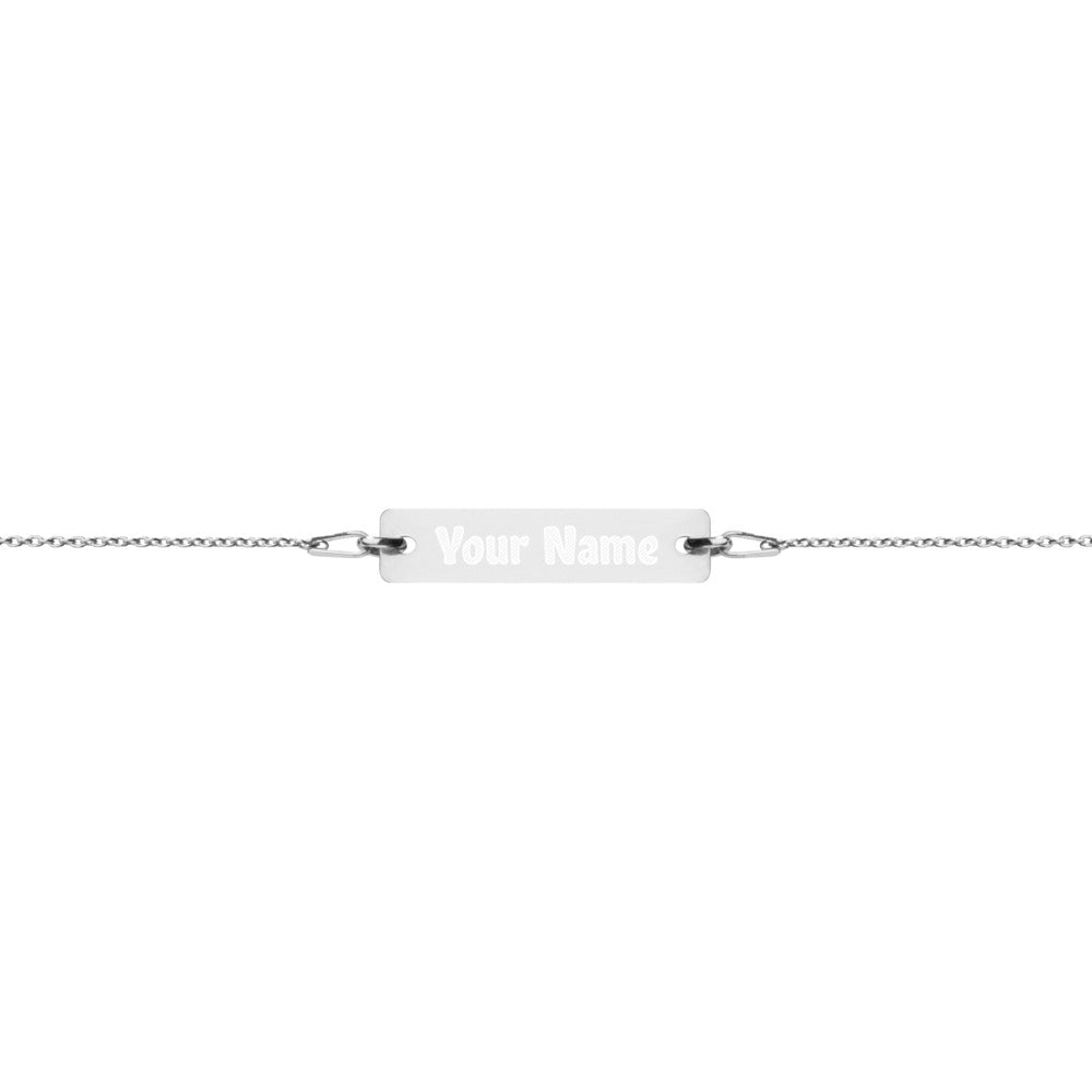 Custom name Engraved Silver Bar Chain Bracelet