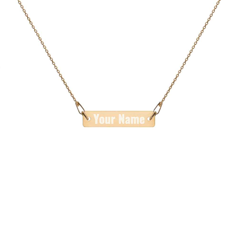 Custom Name Engraved Silver Bar Chain Necklace